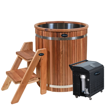 Red Cedar Barrel Cold Plunge +  EPX DuelFloww™ 1HP WIFI  Cooling Motor